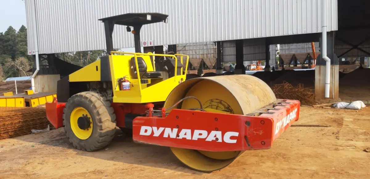 Sherry's Dynapac smooth drum roller standing clean and serviced at the depot
